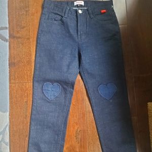 Heart clum mxm denim with heart patches on knees size 2